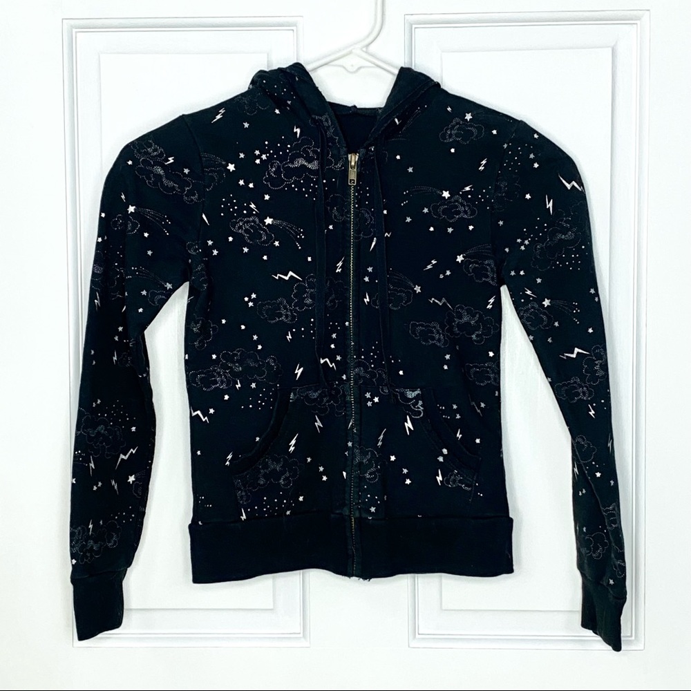 Full Tilt Black Lightning Zip Up Hoodie - Girls S